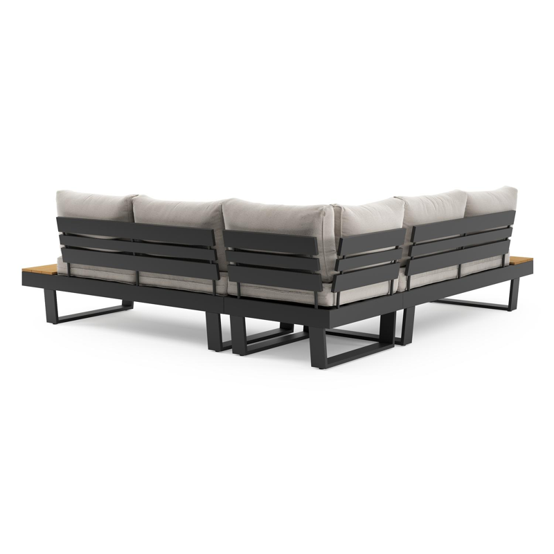 Salon de jardin d'angle Alora en aluminium noir et coussins en weather+ softtouch beige