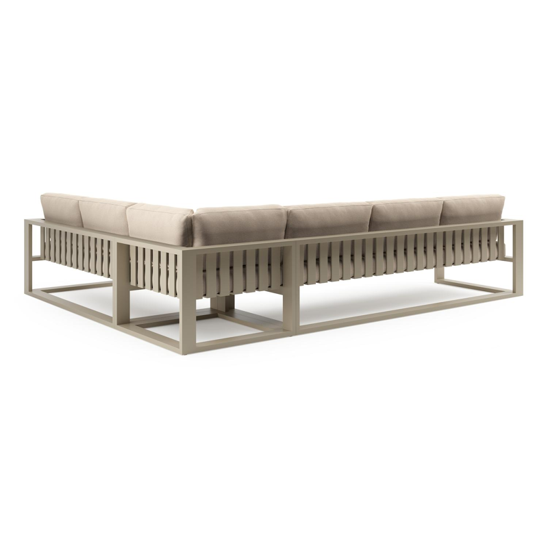 Verato loungehoek in beige aluminium met heritage papyrus all weather sunbrella® luxe kussen