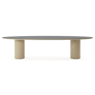 Amico tuintafel ovaal in beige aluminium en volkeramiek Basalt Black - L 320 x B 130 x H 73.5 cm