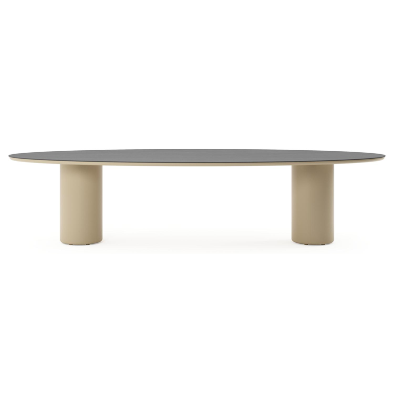 Amico tuintafel ovaal in beige aluminium en volkeramiek Basalt Black - L 320 x B 130 x H 73.5 cm
