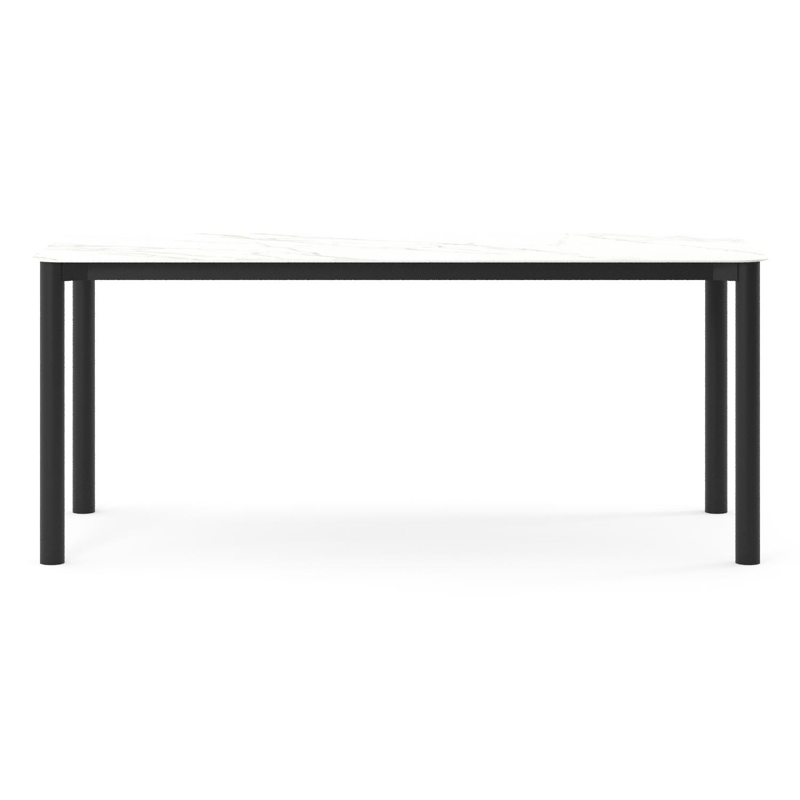 Orso tuintafel rechthoekig afgerond in zwart aluminium en volkeramiek Calacatta - L 200 x B 80 x H 75 cm
