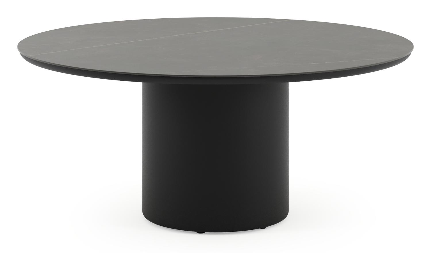 Amico low dining tuintafel rond in zwart aluminium en volkeramiek Calatorao - Dia. 148 x H 61 cm