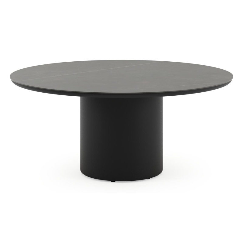 Amico low dining tuintafel rond in zwart aluminium en volkeramiek Calatorao - Dia. 148 x H 61 cm