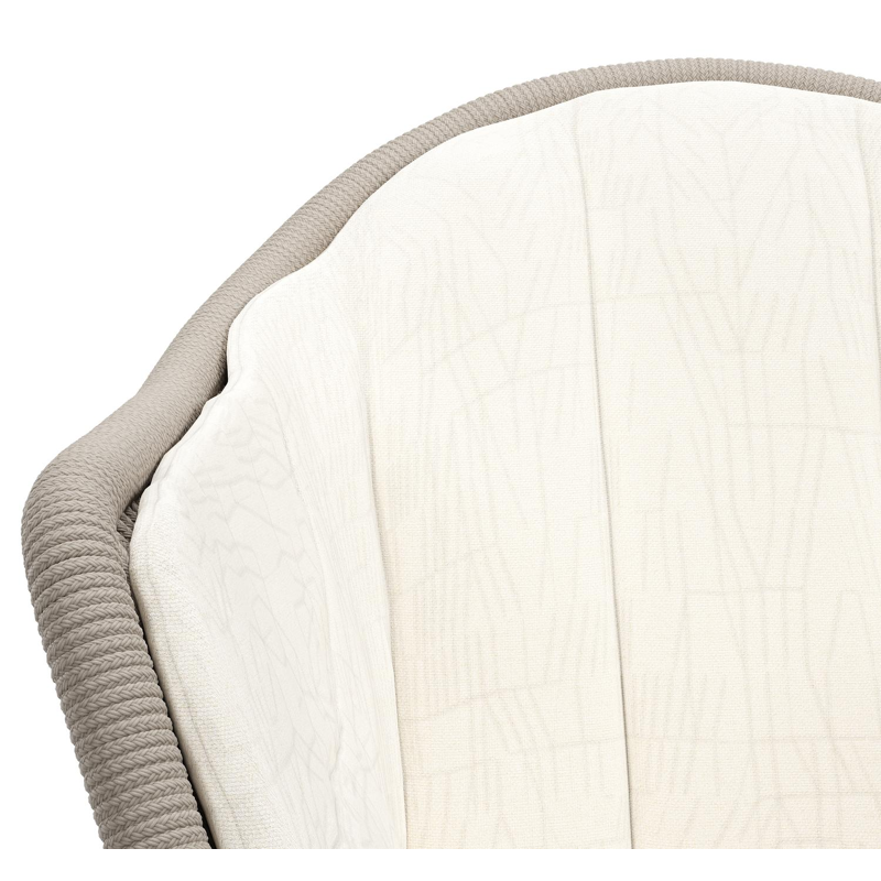 Pagino tuinstoel in teak en beige verticaal geweven ronde rope met zitkussen in All Weather Sunbrella® Luxe Natte White