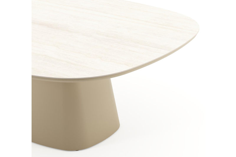 Table de jardin Amico bombo xl en aluminium beige et céramique pleine Travertino Bianco - Lg. 210 x Lrg. 148 x Haut. 73.5 cm