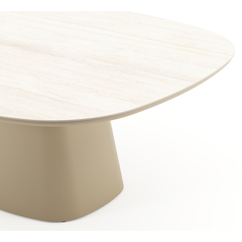 Amico tuintafel bombo xl in beige aluminium en volkeramiek Travertino Bianco - L 210 x B 148 x H 73.5 cm