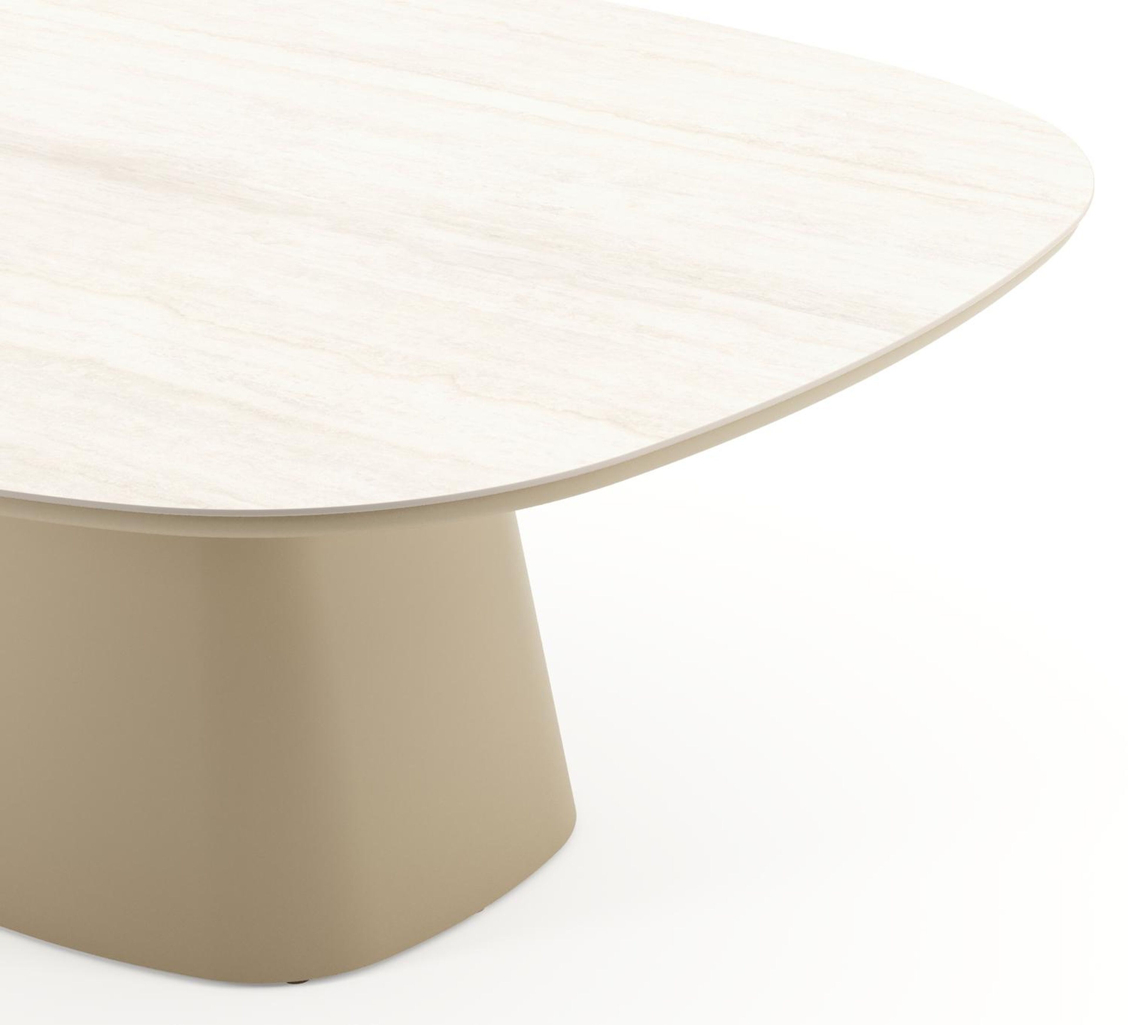 Amico tuintafel bombo xl in beige aluminium en volkeramiek Travertino Bianco - L 210 x B 148 x H 73.5 cm