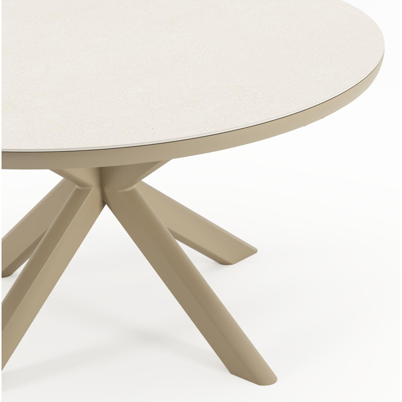 Pamplona tuintafel rond in beige aluminium en sintered stone Crema minerale - Dia. 140.4 x H 73.5 cm