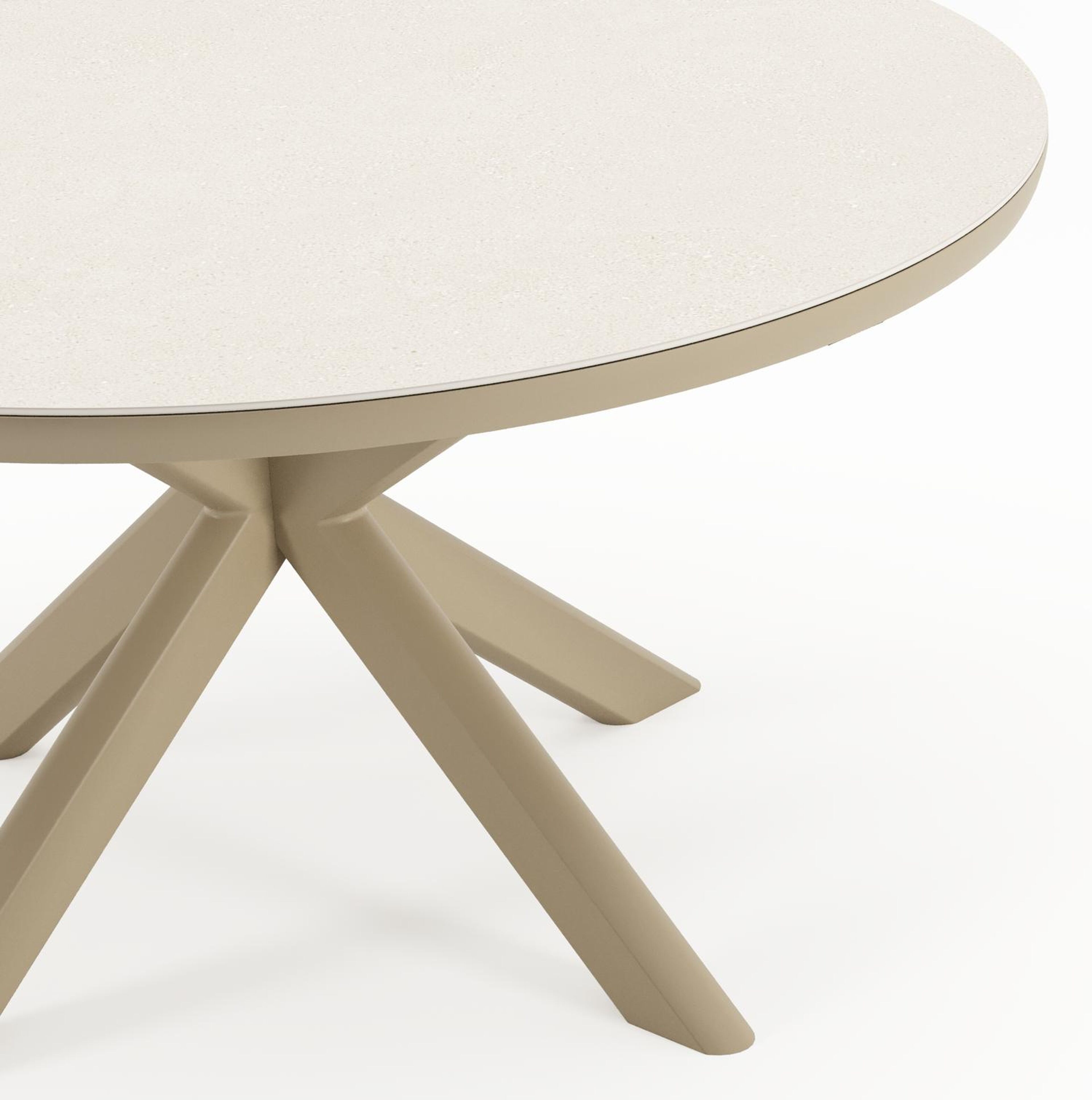 Pamplona tuinset in beige aluminium en crema minerale sintered stone met 6 Gerona tuinstoelen