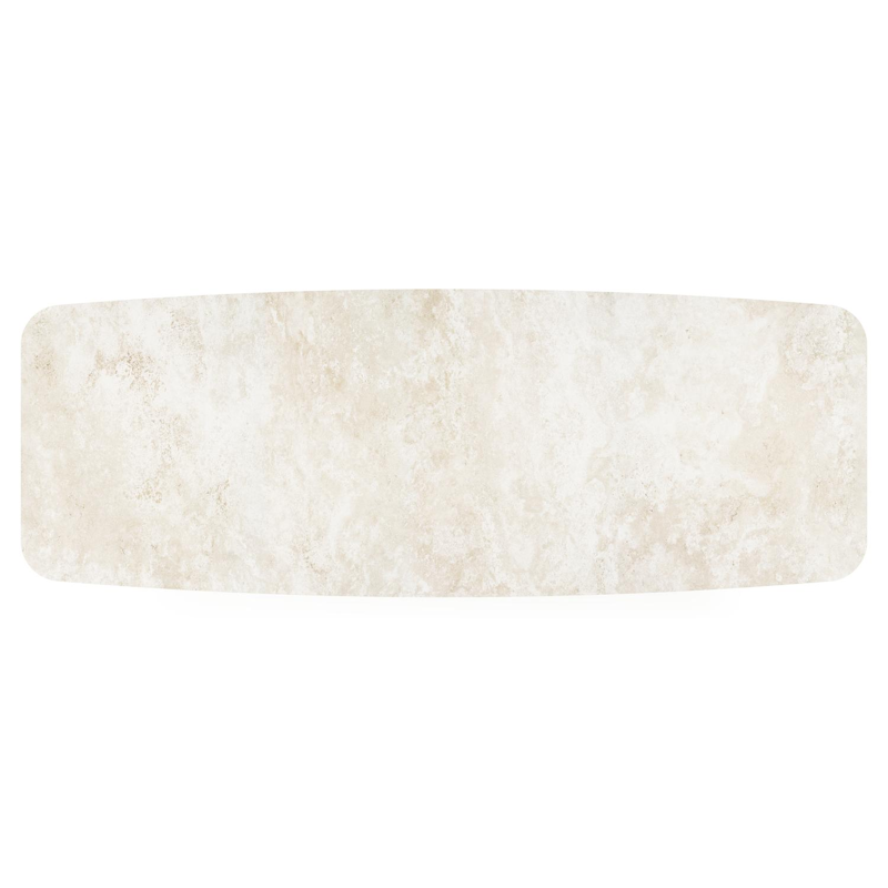 Table de jardin Pagino forme de bateau en aluminium beige et céramique pleine Rapolano Lg. 315 x Lrg. 115 cm