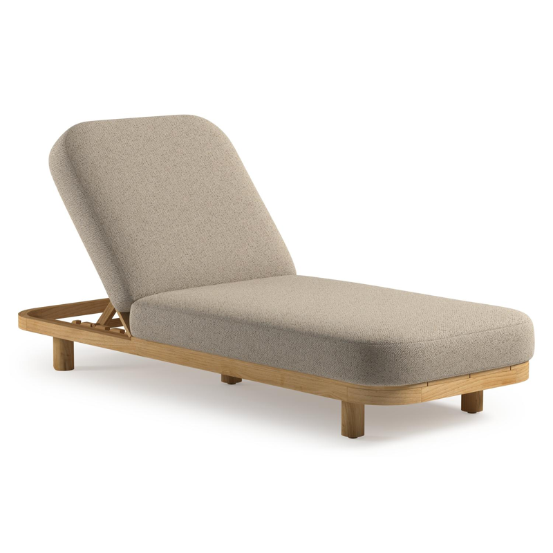 Chaise longue réglable Donato en teck avec All Weather Cosytica bora desert coussin