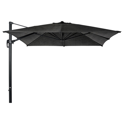 Parasol pendant Rufina en aluminium noir avec toile de parasol en all weather sunbrella® luxe chartres sooty - Larg1 400 x Larg2 300 cm (sans pied de parasol)