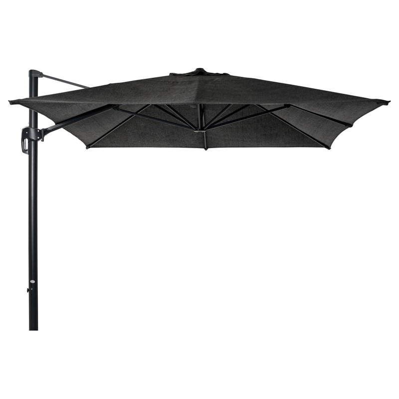 Parasol pendant Rufina en aluminium noir avec toile de parasol en all weather sunbrella® luxe chartres sooty - Larg1 400 x Larg2 300 cm (sans pied de parasol)
