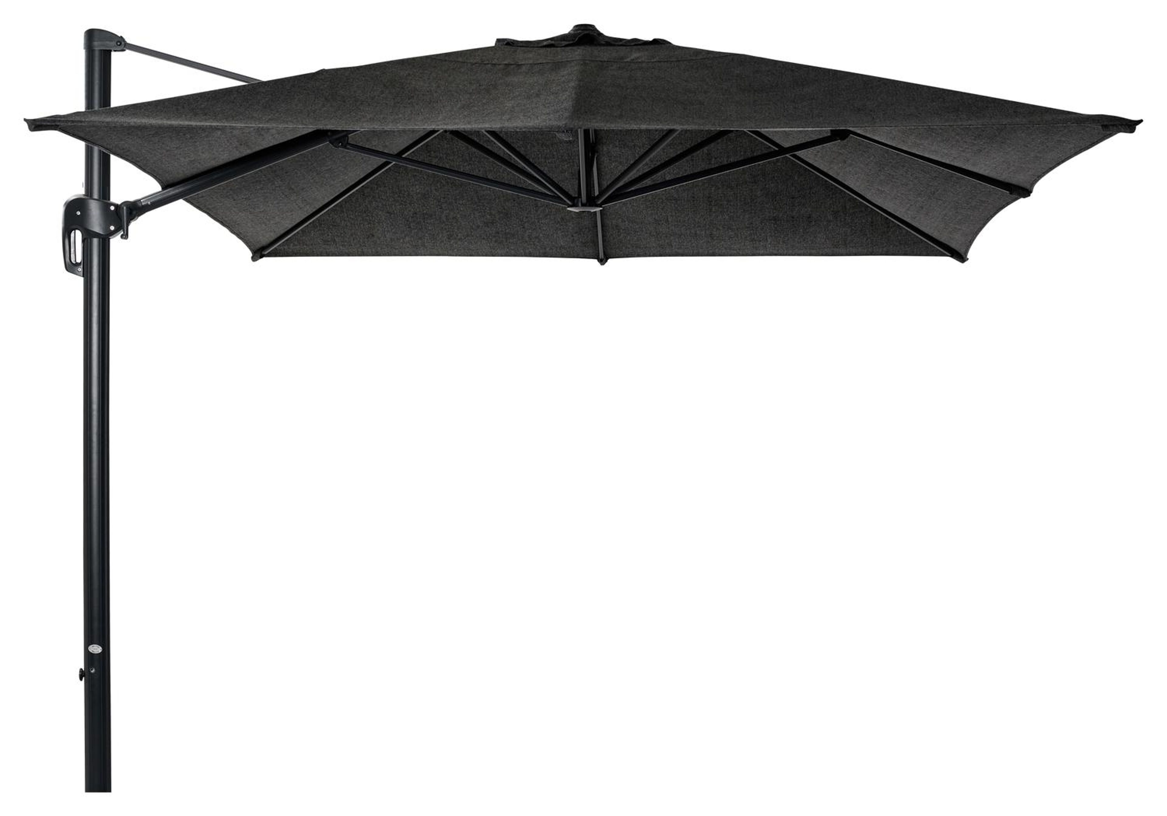 Parasol pendant Rufina en aluminium noir avec toile de parasol en all weather sunbrella® luxe chartres sooty - Larg1 400 x Larg2 300 cm (sans pied de parasol)
