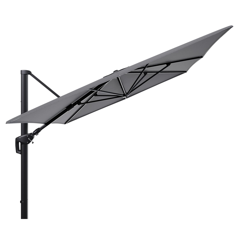 Parasol pendant Minore avec fonction tilt en aluminium noir et toile de parasol en All Weather Sunbrella® Luxe Heritage Slate - Lg.1 400 x Lg.2 300 cm (sans pied de parasol)