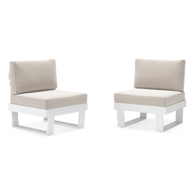 Set van 2 Alora loungestoelen in wit aluminium met beige Weather+ Softtouch kussen