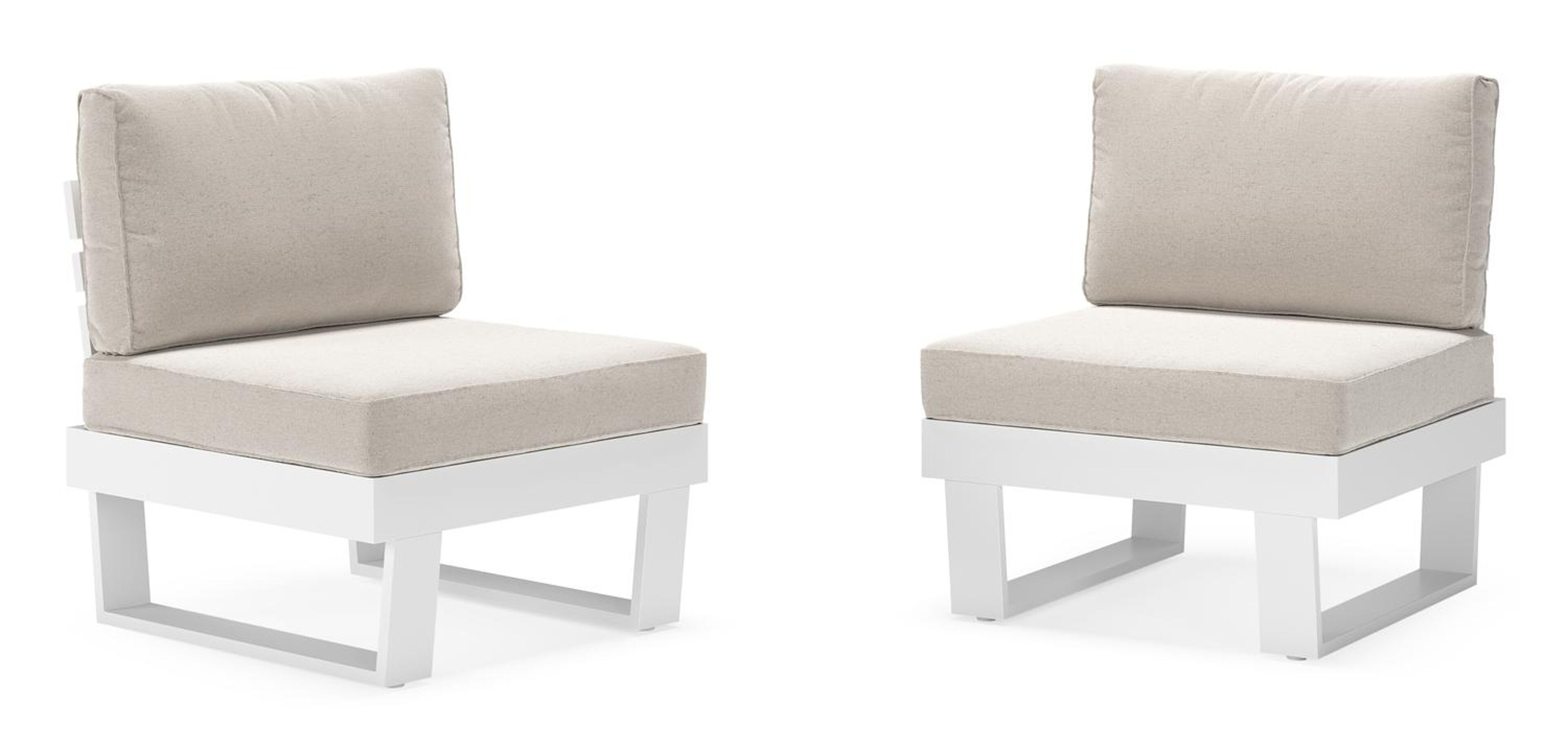 Set van 2 Alora loungestoelen in wit aluminium met beige Weather+ Softtouch kussen