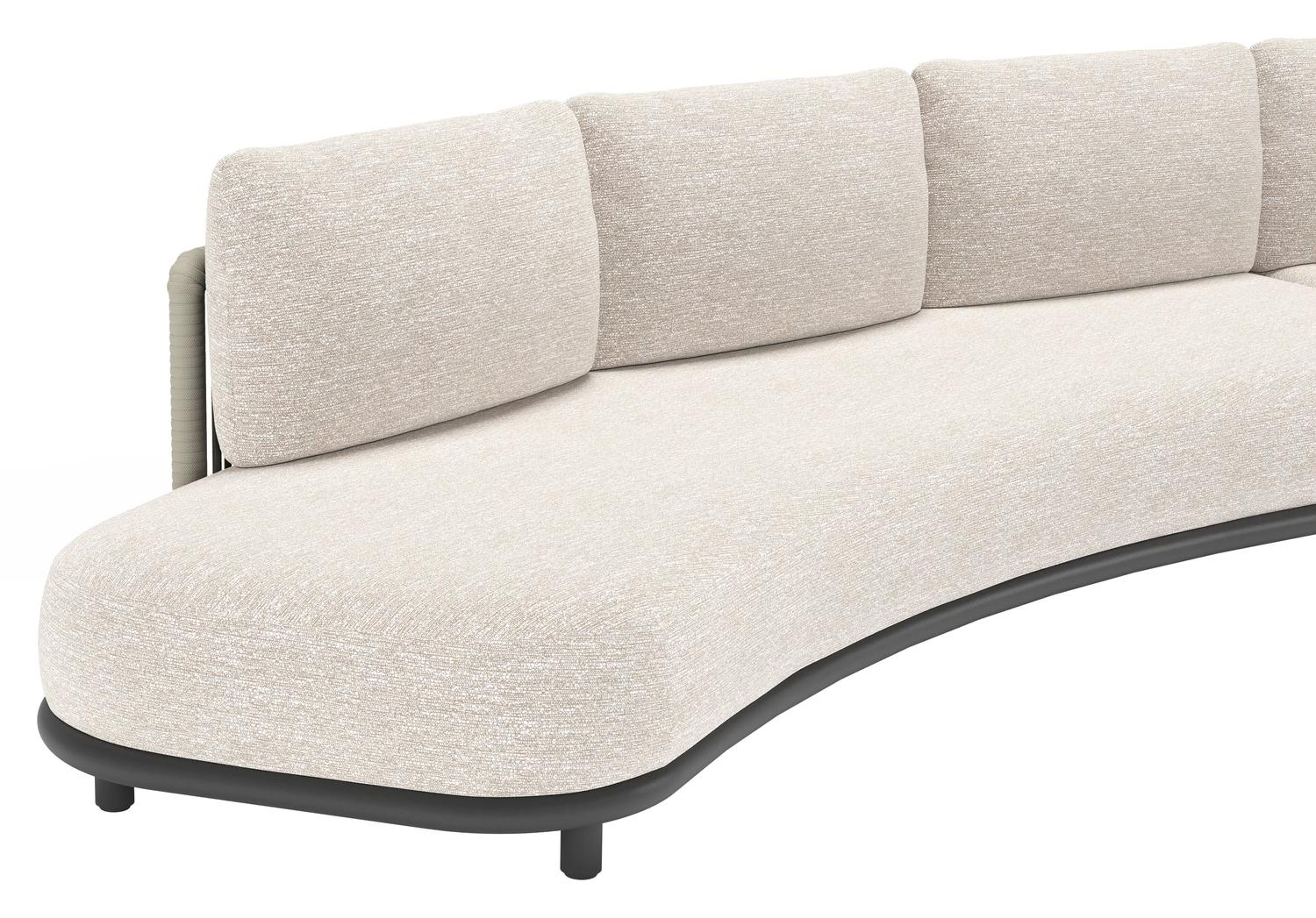 Lomano loungebank in zwart aluminium en beige verticaal geweven luxe vlakke rope met Tundra Sand all weather sunbrella® luxe