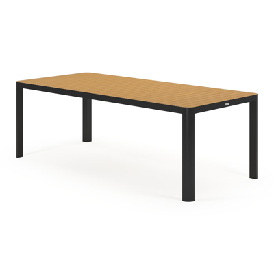 Ellara tuinset in zwart aluminium en naturel polywood tafelblad met 8 Paco tuinstoelen