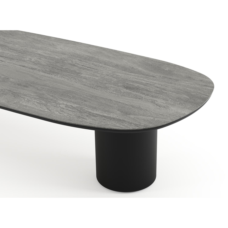 Amico low dining tuintafel bombo in zwart aluminium en volkeramiek Aspen Grey - L 320 x B 130 x H 61 cm
