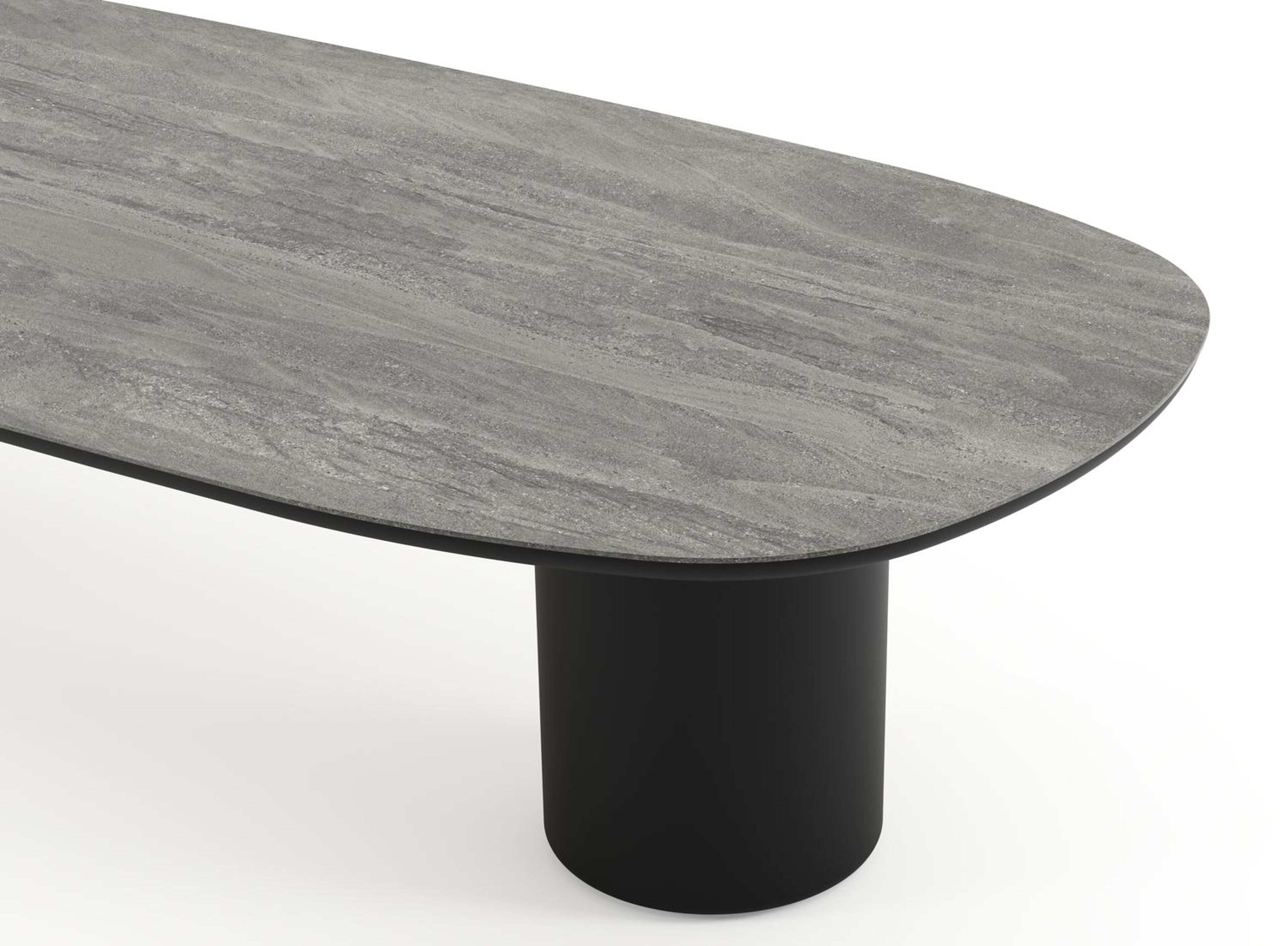 Table de jardin low dining Amico bombo en aluminium noir et céramique pleine Aspen Grey - Lg. 320 x Lrg. 130 x Haut. 61 cm