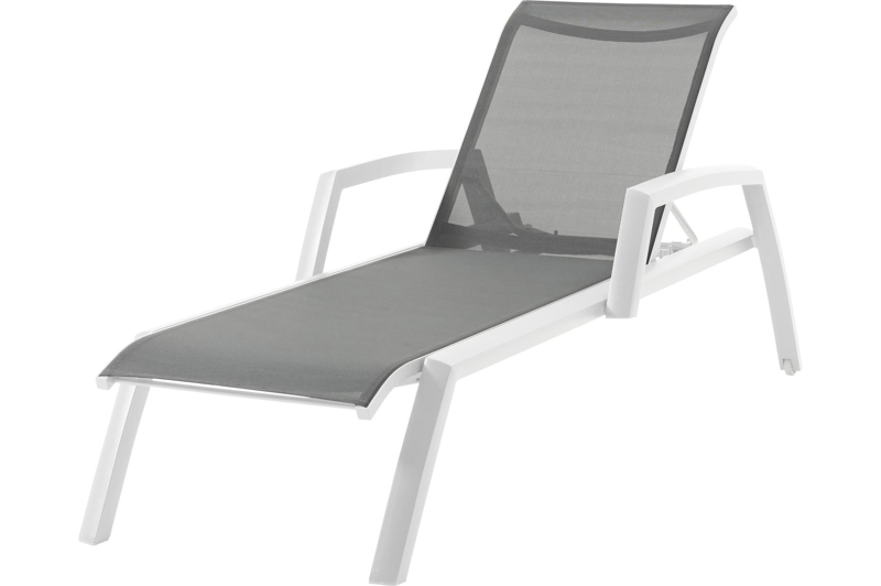 Bari verstelbaar ligbed in wit aluminium met grijs textilene met armleuning