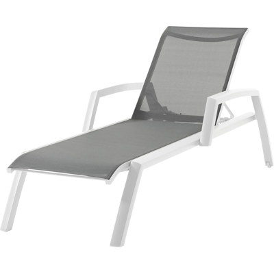Bari verstelbaar ligbed in wit aluminium met grijs textilene met armleuning