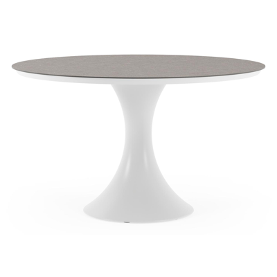 Table de jardin Fano ronde en aluminium blanc et céramique pleine Wulong - Diam. 130 x Haut. 75 cm
