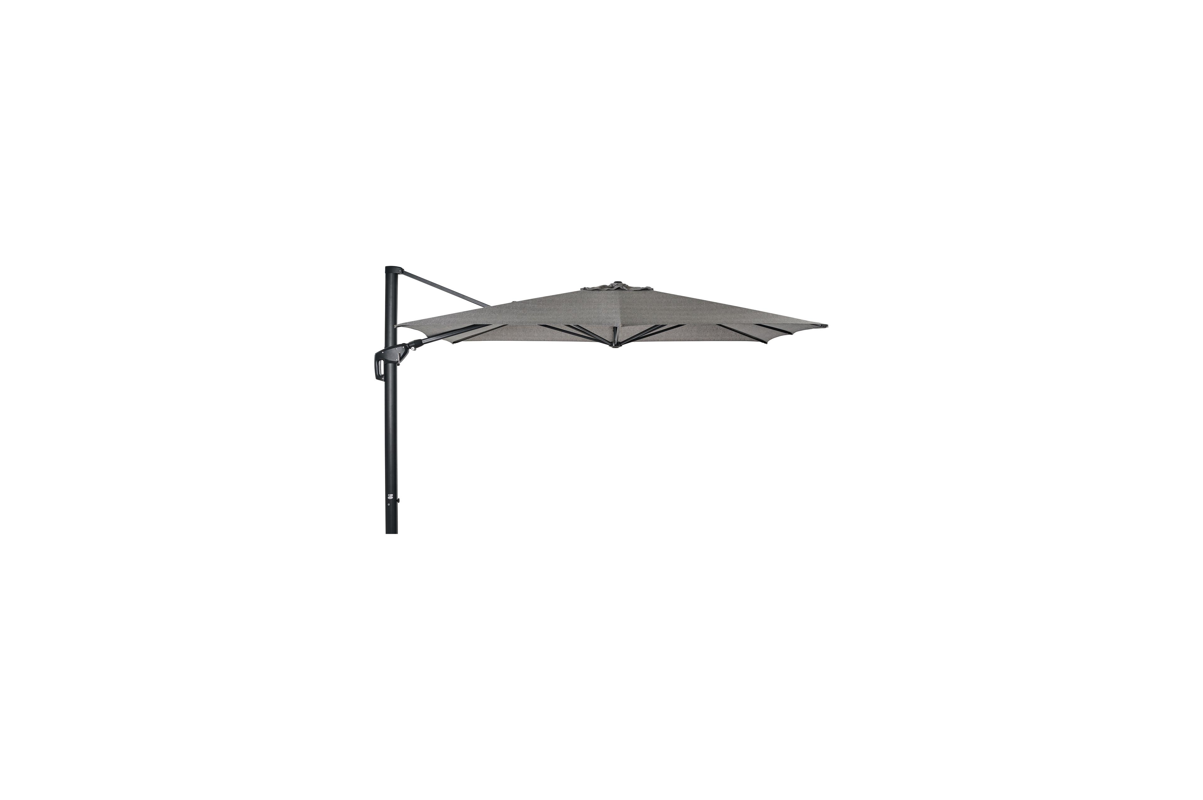 Minore zweefparasol met tiltfunctie in zwart aluminium met chartres drizzle all weather sunbrella® luxe parasoldoek - L1 280 x L2 370 cm (zonder voet)