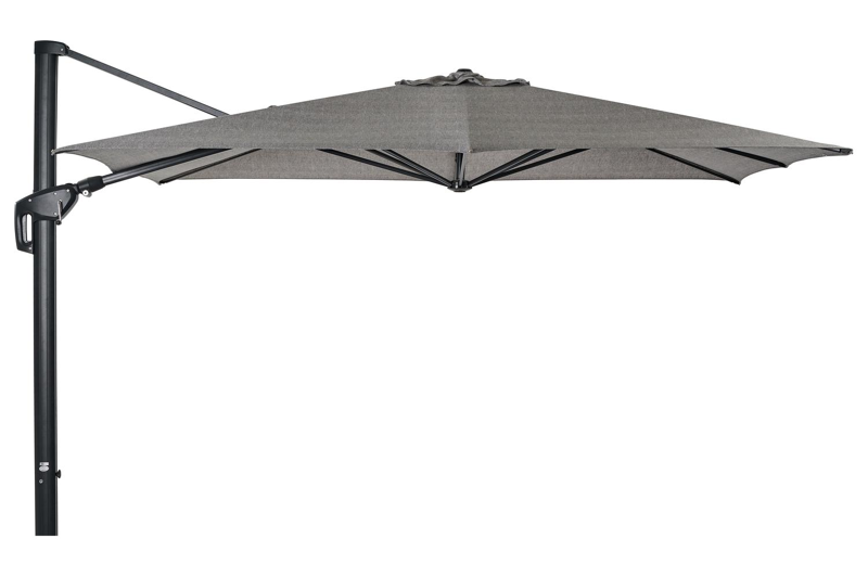 Minore zweefparasol met tiltfunctie in zwart aluminium met chartres drizzle all weather sunbrella® luxe parasoldoek - L1 370 x L2 280 cm (zonder voet)