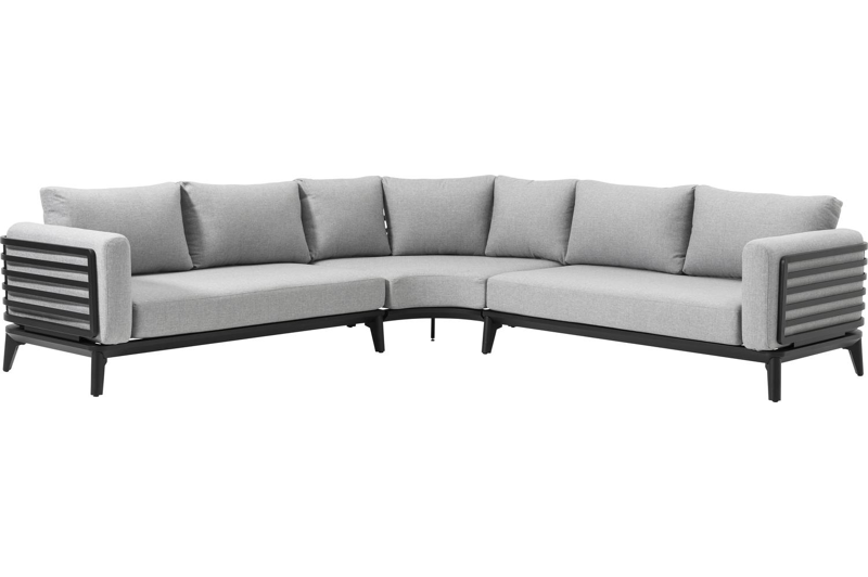 Mosa loungehoek in zwart aluminium met grijs weather+ softtouch kussens