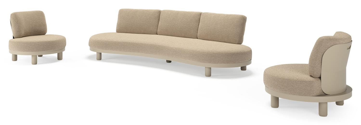 Donato loungeset in beige aluminium met all weather cosytica Madagascar Oak kussen