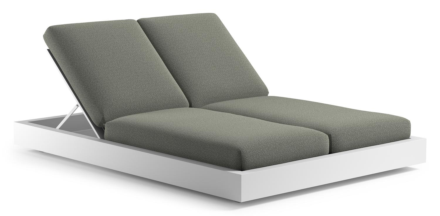 Como verstelbaar dubbel ligbed in wit aluminium met savane leaf all weather Sunbrella® luxe kussen