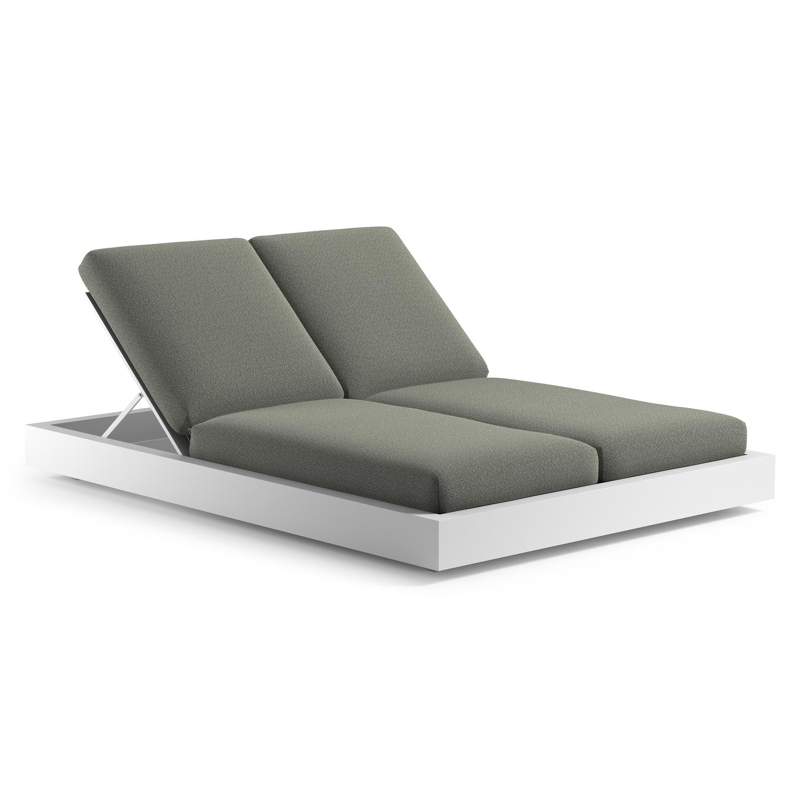 Como verstelbaar dubbel ligbed in wit aluminium met savane leaf all weather Sunbrella® luxe kussen