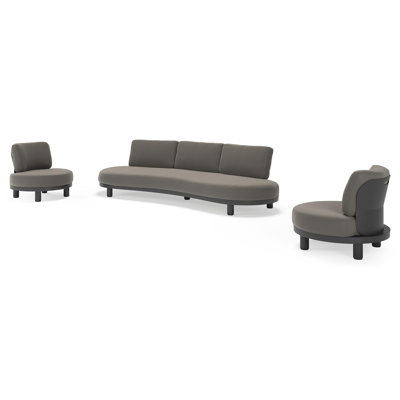 Salon de jardin Donato en aluminium noir et coussins en all weather sunbrella® luxe Natte Dark Taupe