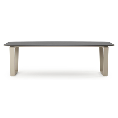 Pagino tuintafel bootvorm in beige aluminium en volkeramiek Basalt Black - L 255 x B 115 x H 73 cm