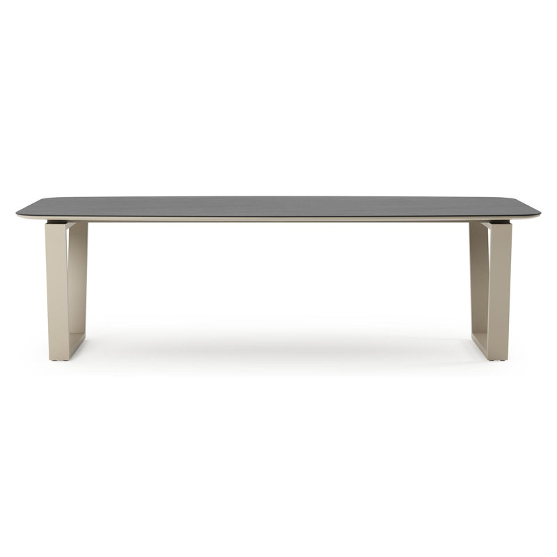 Pagino tuintafel bootvorm in beige aluminium en volkeramiek Basalt Black - L 255 x B 115 x H 73 cm