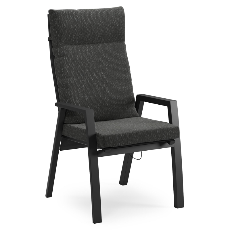 Leon tuinstoel in zwart aluminium en zwart textilene met kussen in Sky Black Weather+ Softtouch