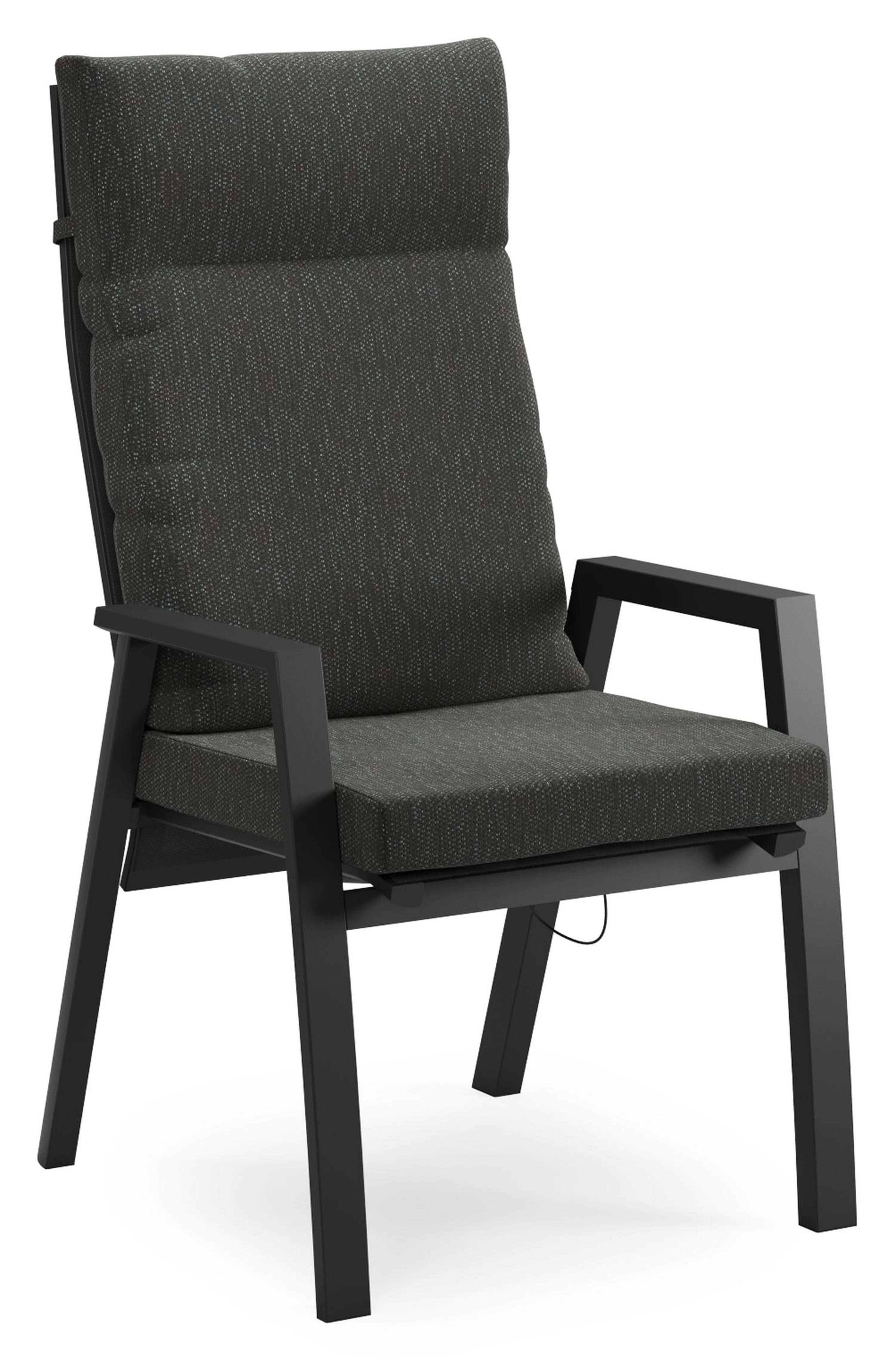 Leon tuinstoel in zwart aluminium en zwart textilene met kussen in Sky Black Weather+ Softtouch