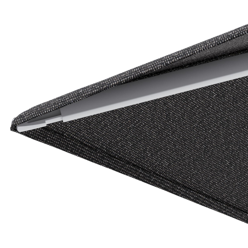 Minore zweefparasol met tiltfunctie in wit aluminium en Firenze Tunder All Weather Solica parasoldoek - L1 280 x L2: 370 cm met parasolvoet Minore 260 kg met wielen