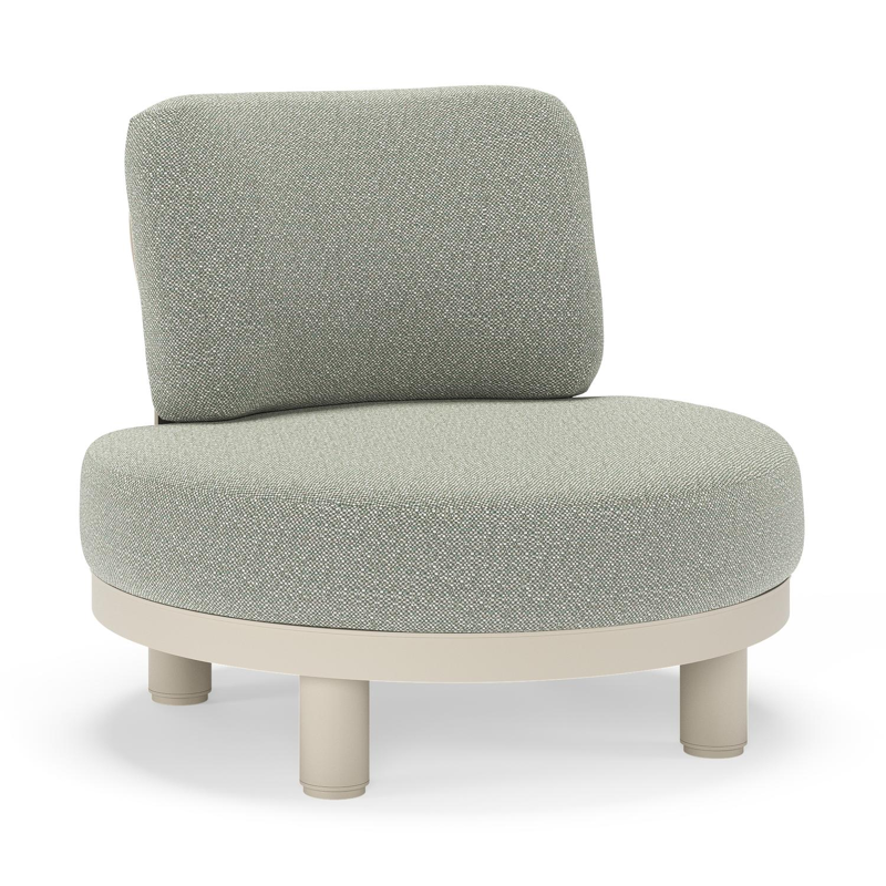 Donato loungestoel in beige aluminium met all weather sunbrella® luxe Savane Leaf kussen