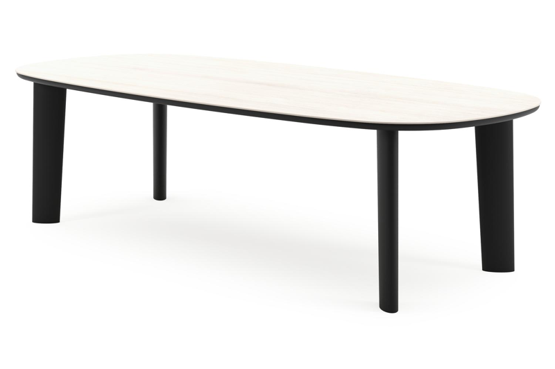 Amico tuintafel bombo in zwart aluminium en volkeramiek Travertino Bianco - L 270 x B 125 x H 73.5 cm