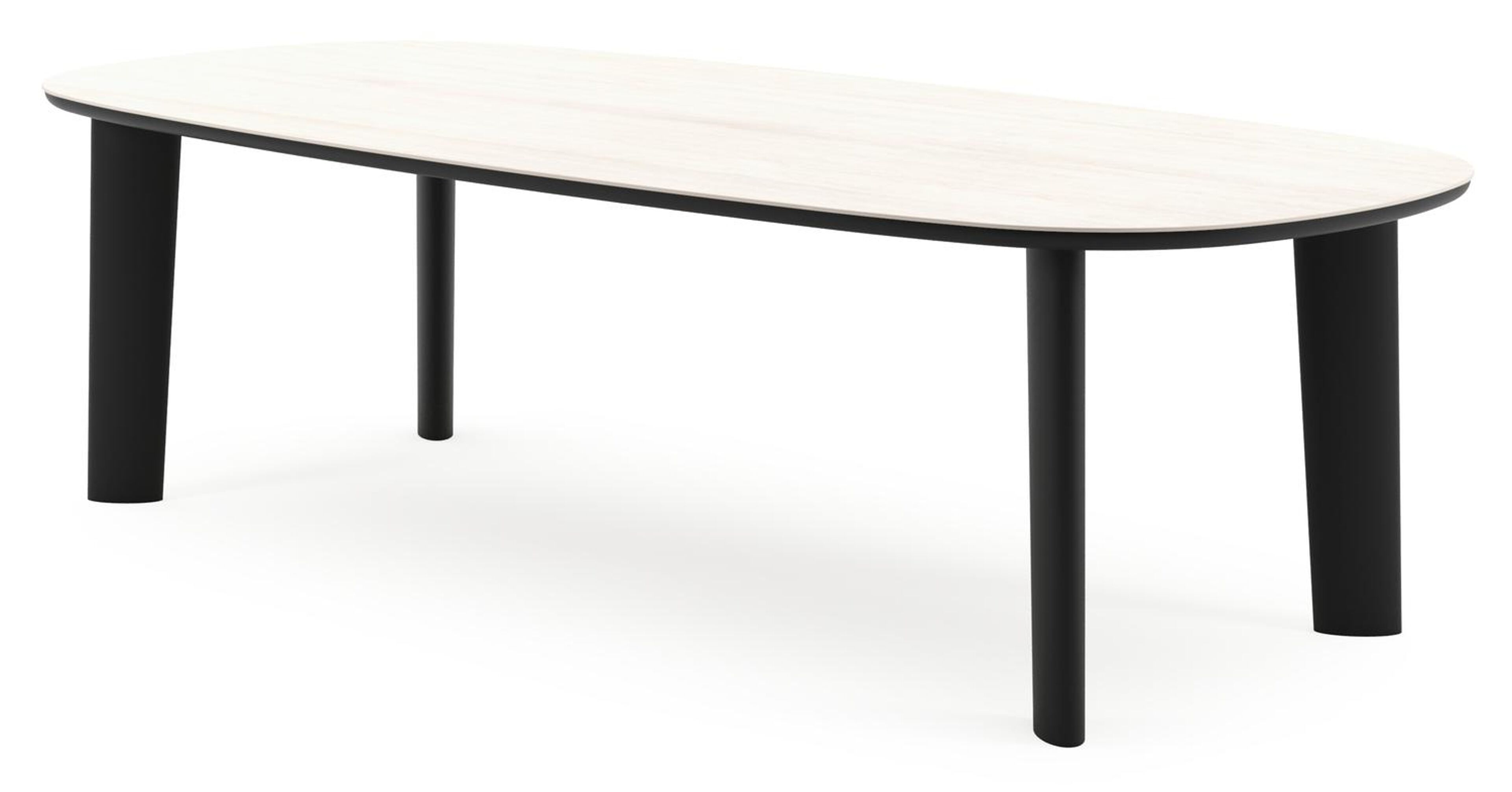 Table de jardin Amico bombo en aluminium noir et céramique pleine Travertino Bianco - Lg. 270 x Lrg. 125 x Haut. 74 cm