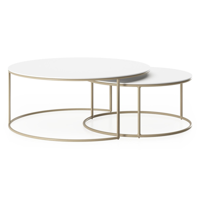 Fano set van 2 loungetafels rond in beige aluminium en volkeramiek Arctic White - Dia. 85 x H 35 cm