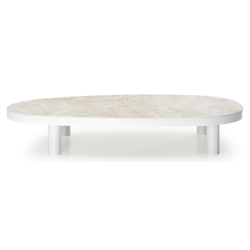 Table de basse Donato organique en aluminium blanc et céramique pleine Rapolano - Lg. 151 x Lrg. 90 x Haut. 25 cm