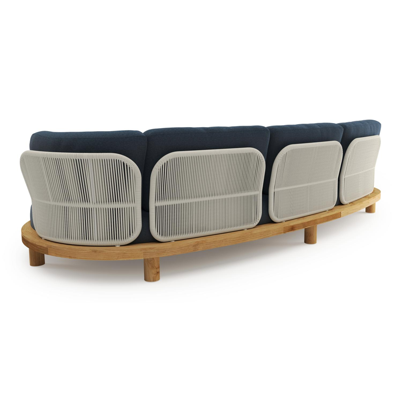 Donato loungebank in teak met heritage indigo All Weather Sunbrella® luxe kussen