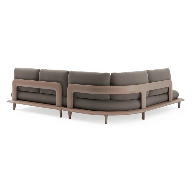 Bomero loungehoek in taupe aluminium met natte nature grey all weather sunbrella® luxe kussen