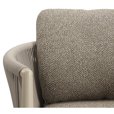 Organo tuinstoel in zwart aluminium en beige verticaal geweven luxe vlakke rope met stoelkussen in All Weather Cosytica Madagascar Burch