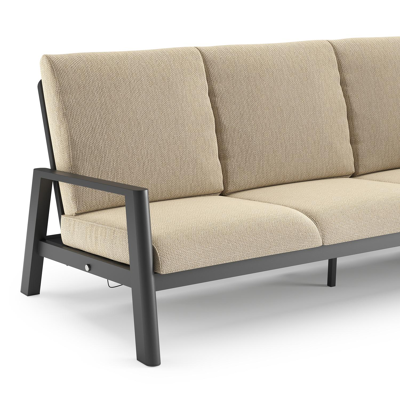 Salon de jardin Cirello en aluminium noir et coussins en all weather cosytica althea camel