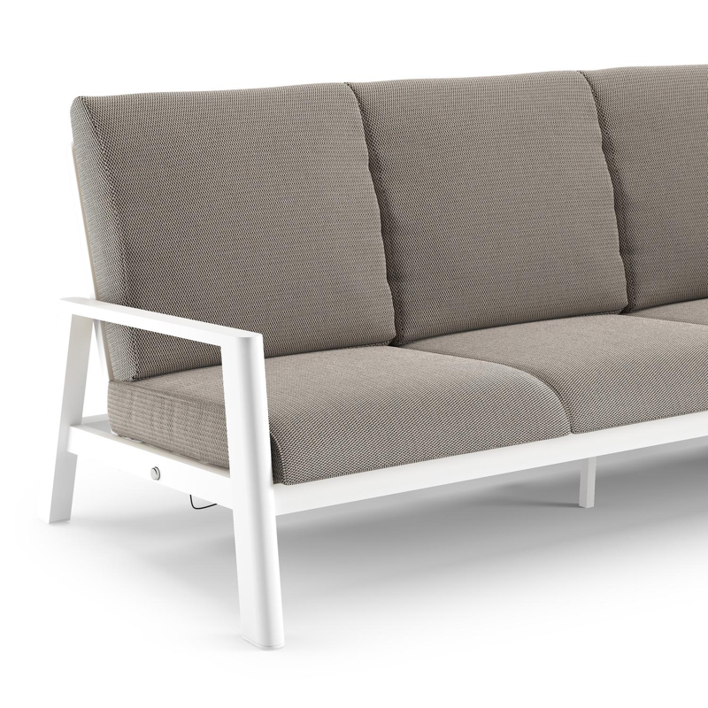 Canapé de jardin Cirello en aluminium blanc et coussins en all weather sunbrella® luxe lopi pepper